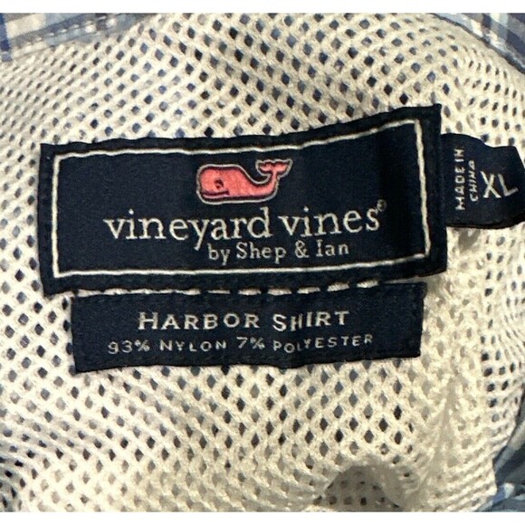 VINEYARD VINES Mens Plaid Harbor Shirt Performance Vented Blue & White Size XL - Picture 4 of 5